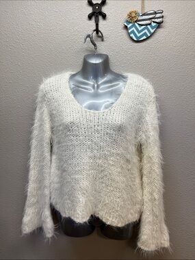 Off white crop fuzzy sweater size Large